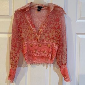 Vintage Y2K Chic Pink Lace Women's Blouse